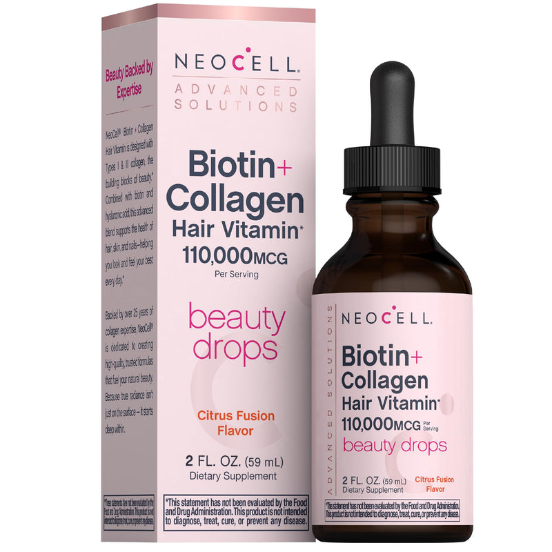 NeoCell Liquid Biotin and Collagen | 110,000mcg | Beauty Drops | Hair Vitamin | Skin and Nails Supplement