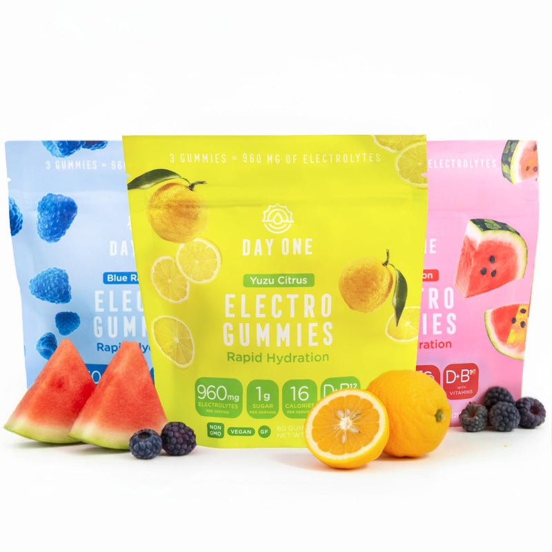 Day One Electrogummies Sour Pack - Citrus, Blue Raspberry & Watermelon Electrolyte Gummies for Runner, Athlete - Hydration Gummies with Electrolytes - Alternative to Powders, Tablets 180 Count 60 Count (Pack of 3)