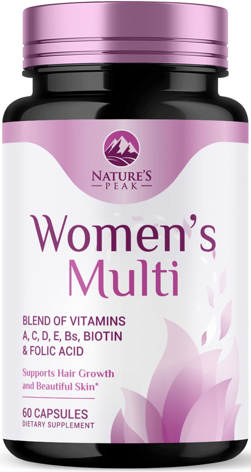 Multivitamin for Women - Once Daily Vitamins for Woman with Biotin, Calcium, Folate, Vitamin A, C, D, E, B Vitamins & Iron - Complete Multi Vitamins for Bone, Energy & Immune Support - 60 Capsules 60 Count (Pack of 1)