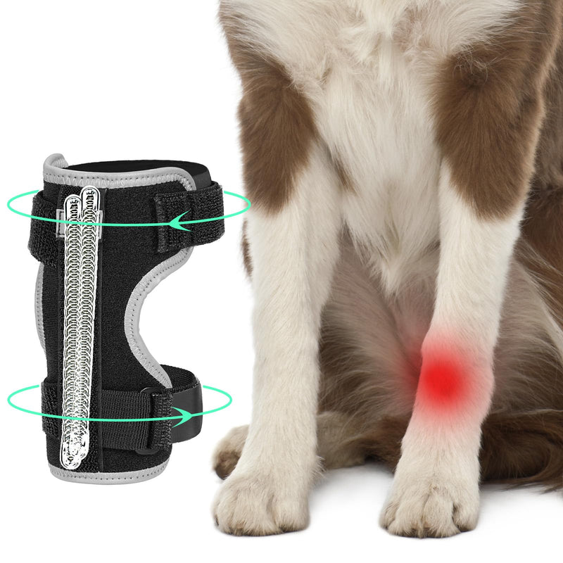 Dog Front Leg Brace with Removable Metal Springs- Adjustable Reflective Ankle Wrap for Dogs, Anti-Slip Reverse-Buckle Design Dog Ankle Brace for Arthritis, Sprains, Injury Recovery (Black, S) Small Black
