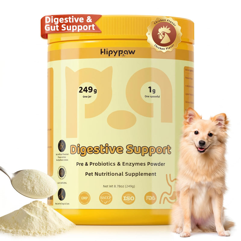 Digestive Probiotics for Dog - Digestive Enzymes Plus Probiotics & Prebiotics Promote Digestion and Regulate Gut Microbiota Balance for Cats and Dogs - 8.7oz Powder Yellow