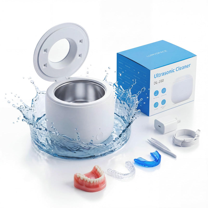 Ultrasonic Retainer Dental Cleaner Machine for Night Guards, Mouth Guards, Dentures, Jewelry, Aligner, Braces, Toothbrush with 2 Digital Timer Modes, 200ML, White