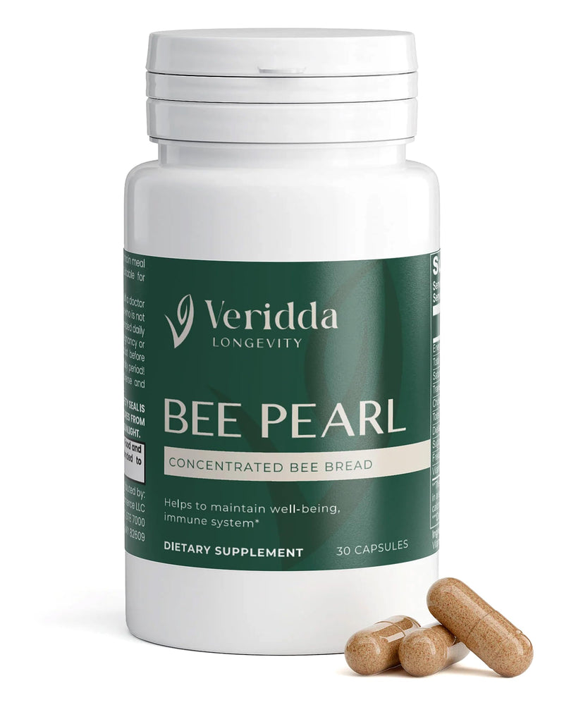 Bee Pearl Capsules - Vegetarian Pollen Nectar and Enzyme Blend for Natural Immunity & Vitality Support, Concentrated Bee Bread 700 mg, Omega 3, Omega 6, Vitamin C