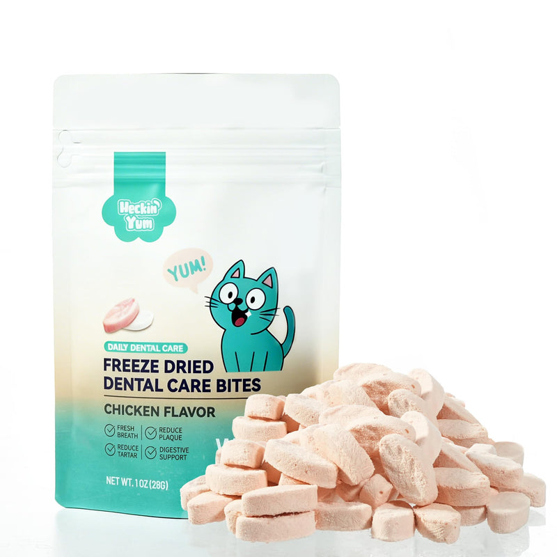 Freeze Dried Dental Cat Treats, Chicken First Crunchy Bites for Teeth Cleaning & Fresh Breath Support, Daily Oral Care Treats with FOS & Fish Oil for Cats