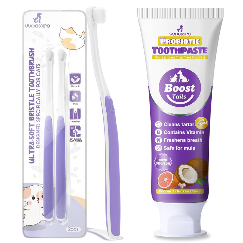 Cat Toothbrush for Kitten Teeth Cleaning + Natural Coconut Oil Cat & Dog Toothpaste
