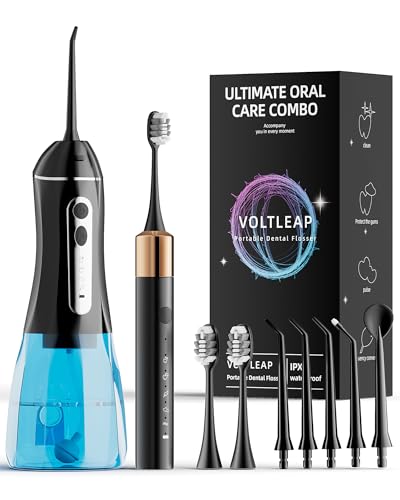 Electric Toothbrush with Water Flosser for Teeth, Sonic Electric Toothbrush and Electric Floss for Adults and Kids, Water Dental Picks, Cleaning and Flossing Dental Care, Waterproof Blacks