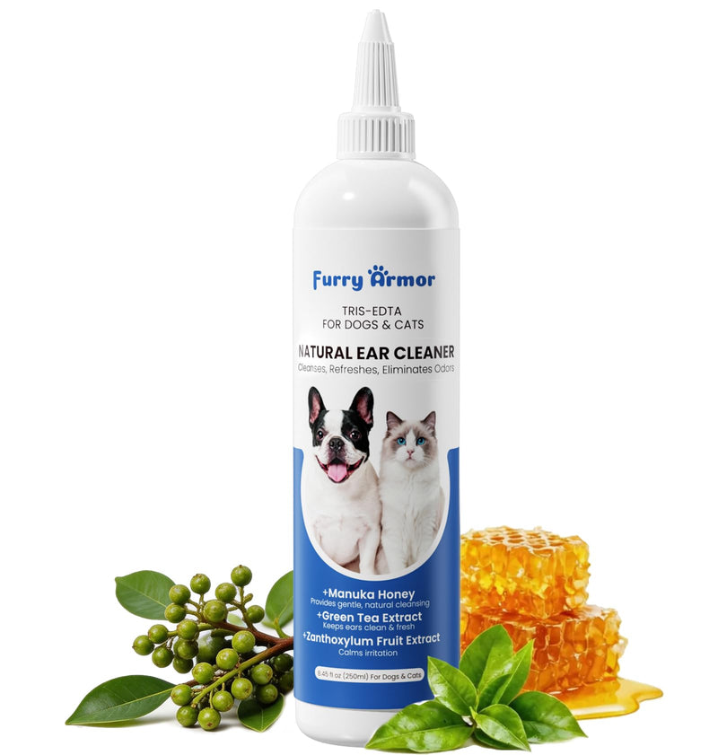 Itch Relief Ear Cleaner for Dogs & Cats Natural Gentle Formula with Manuka Honey & Green Tea - Triple Botanical Wash for Infection & Yeast Prevention, PH Balanced No-Sting 8.45 oz