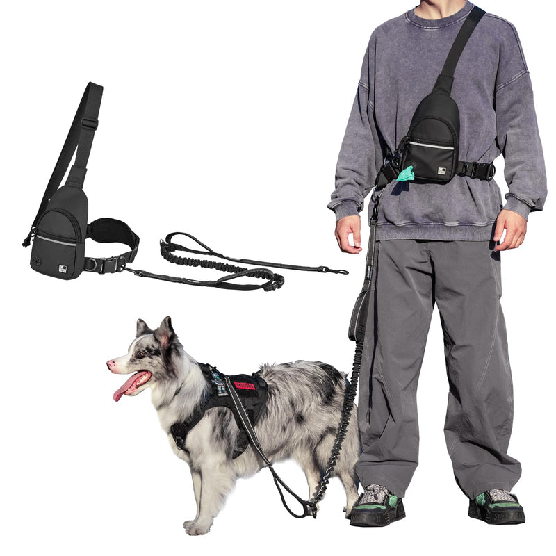 OneTigris Hands Free Dog Leash, Waist Leash for Dog Walking with Detachable Chest Bag, Thickened Mesh Lumbar Support and Durable Bungee Straps, Running leashs for Medium Large Dogs L