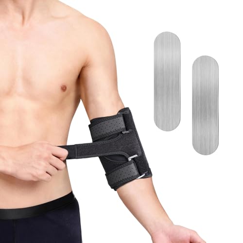 Cozyhealth Elbow Brace Comfortable Night Sleep, Cubital Tunnel Syndrome, Ulnar Nerve Entrapment with Compression Sleeve Immobilizer, 2 Removable Metal Splints Pain Relief for Men and Women (Medium) Medium
