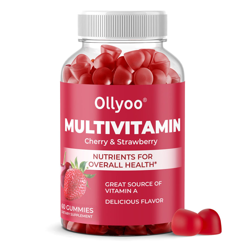 Adult Multivitamin Gummies for Men and Women — Hair, Skin, Nail & Immune Support, Daily Energy Boost — Low Sugar — Cherry & Strawberry Flavor — 60 Count (30-Day Supply)
