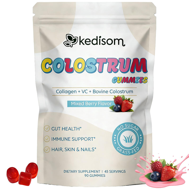 Colostrum Gummies, Grass Fed Colostrum Supplement, 90 Bovine Colostrum Gummies, 45 Servings, Mixed Berry, Sugar-Free