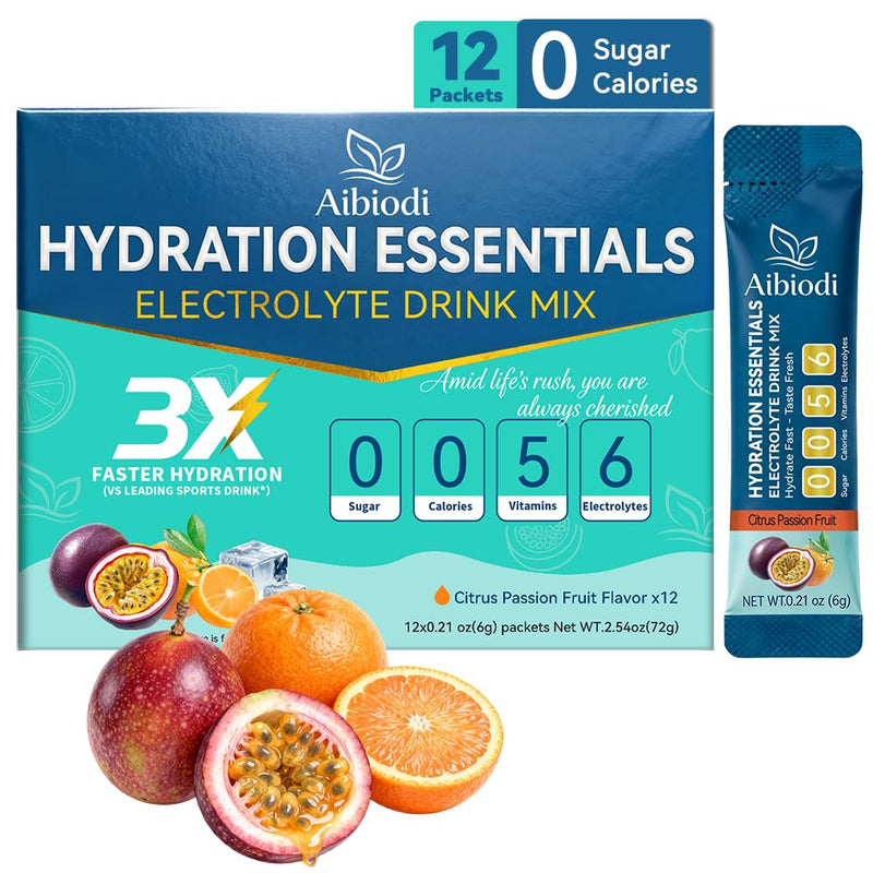 Electrolytes Powder Packets - Sugar Free & Zero Calorie Liquid Daily Drink Mix - Instant Hydration & Energy Supplement with 6 Electrolytes and 5 Vitamins, Keto Friendly & Vegan - 12 Sticks Citrus Passion Fruit 2.54 Ounce (Pack of 1)