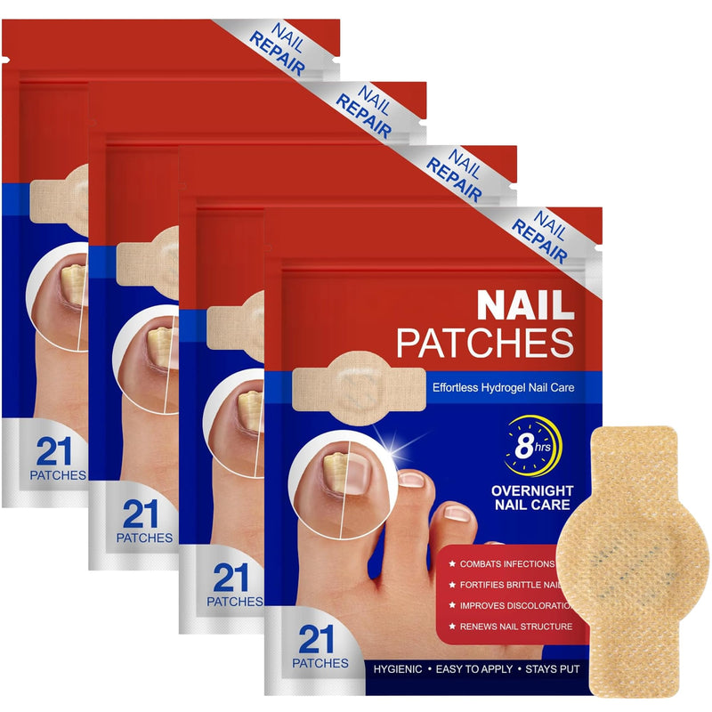 Fungal Nail Patches – 8-Hour Overnight Toenail Support for Nail Damage| Nighttime Repair Stickers 4 Pack (84 Paches)