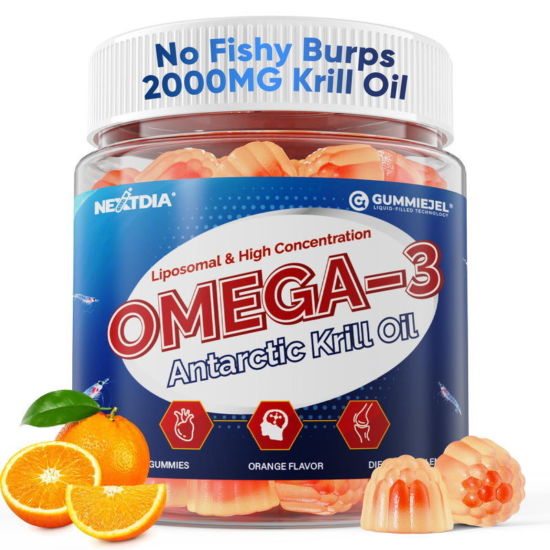 Liposomal Antarctic Krill Oil Omega 3 Gummies 2000mg - Fish Oil Alternative | Cellular Level Absorption Omega-3 with EPA, DHA & Astaxanthin - Antioxidant & Brain Support - 60 Count