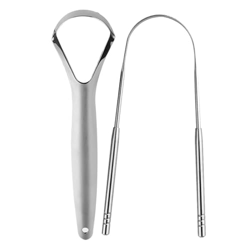 Tongue Cleaner with 2 Mini Hooks Medical Grade Stainless Steel Tongue Brush for Adults and Kids Reduce Bad Breath Tongue Scraper (2 Pack)