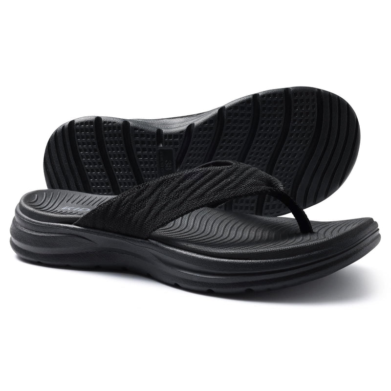 KIDMI Women's Arch Support Flip Flops with Comfortable Cushion Footbed 10-10.5 Black