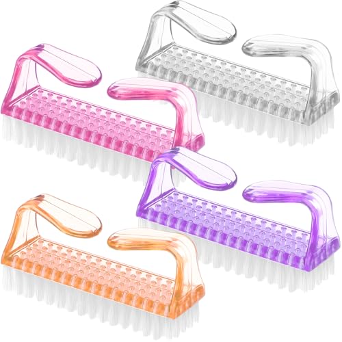 EBOOT 4 Pcs Nail Brush for Scrubbing 3x1.5 x1'', Pink,Clear,Orange,Purple