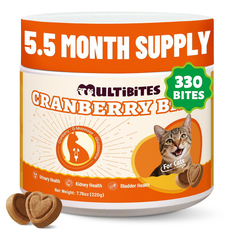 330 Chews Cranberry Bites for Cat UTI Treatment with D-Mannose and Marshmallow Root, Bladder Control Supplements for Cats Kidney&Urinary Tract Health, Natural Ingredients Cat Urinary Treats
