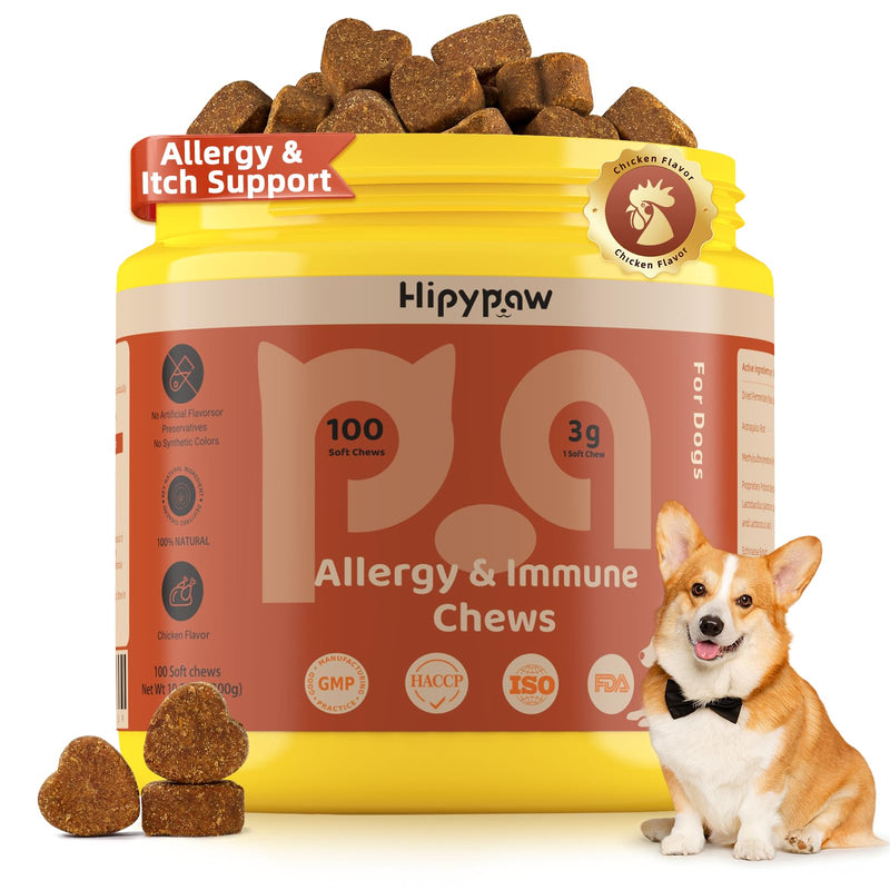 Dog Allergy Relief Chews: Anti-Itch Probiotics for Paw Licking, Seasonal Allergies & Skin Allergy - Dog Allergy Itching Skin Relief & Immune Support with MSM & Turmeric - Chicken Flavor