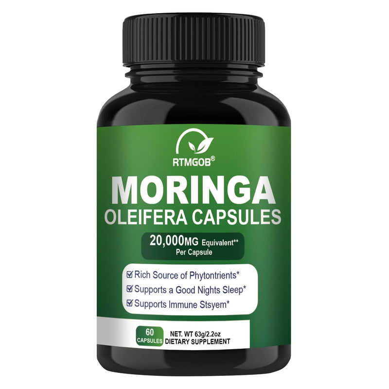 Moringa Capsules |Pure Moringa Powder Capsules-Energy,Skin,Immune & Gut Health Superfood, Rich in Antioxidants, Essential Vitamins & Amino Acids-Gluten Free-60 Count