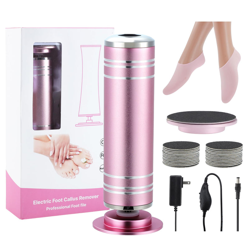VOCOSTE 1200RPM Electric Callus Remover for Feet, 2 Replaceable Grinding Discs, 60 Sandpaper Discs, 1 Moisturizing Socks, Professional Pedicure Tool Kit for Dead Skin & Hard Cracked Heels Pink - BeesActive Australia