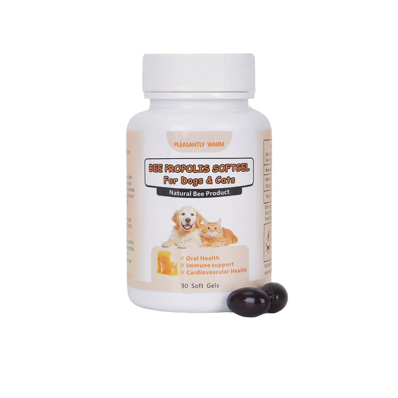 Bee Propolis for Dogs & Cats, Daily Immune System Support, Oral Care, Gum Health Supplement, 90 Soft Gels