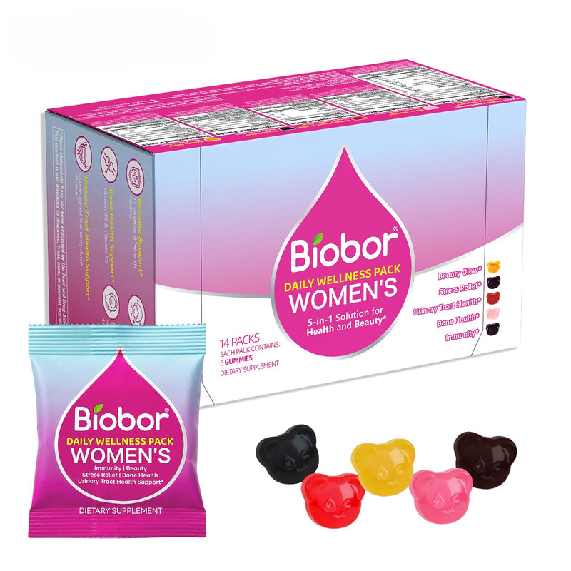 Biobor Women's 30+ Daily Multivitamin Gummy Pack, 14-Day Supply | Daily Wellness Gummies for Beauty, Mood, Urinary Tract, Bone and Immune Support with Collagen, Biotin, Cranberry and D3 + K2 WOMEN Mixed 70 Count (Pack of 1)