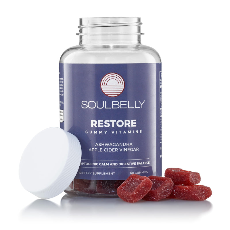 SOULBELLY Ashwagandha + Apple Cider Vinegar Restore Vitamin Gummies for Stress Relief, Gut Support and Better Sleep | Vegan | Gluten-Free | Non-GMO | 60 Count
