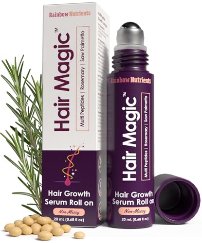 Hair Magic™ Hair Growth Serum Roll On- Multi-Peptides + Rosemary Oil for Hair Growth, Density, Beard, Eyebrows & Scalp Serum Treatment For Women & Men with Saw Palmetto - Suero Para El Cabello
