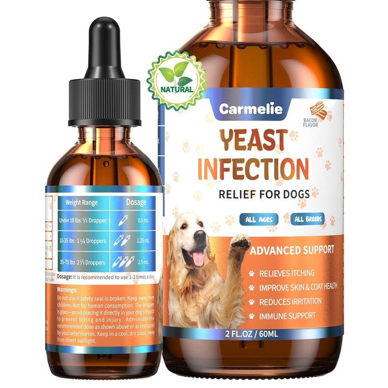 Carmelie Natural Yeast Relief for Dogs, Support Healthy Itch Relief, Ear Paw Discomfort Care, Itch Relief for Dog, Allergy Supports, Inflammation Relief for Dogs, 60ml Bacon Flavor 1PC