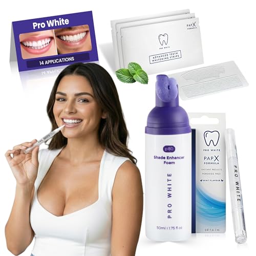 Pro White Ultimate Teeth Whitening Bundle - 3 Step Daily Teeth Whitening Kit with Enhancer Whitening Foam, Whitening Pen, & Teeth Whitening Strips for Adults - Home Care Routine for Sparkling Smile