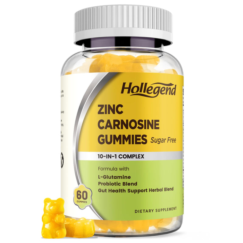 Zinc Carnosine Supplement, Organic Zinc-Carnosine 75mg | with L-Glutamine, DGL, Probiotic & Herbal Blend, Gut & Digestive Health Support, Bloating Relief,Vegan,Sugar Free,60 Gummies