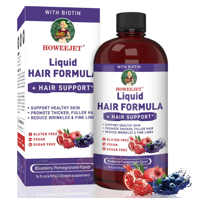 Liquid Multivitamin for Hair Formula | Biotin 2500mcg | Healthy Hair Habits | Clinically Tested for Thicker Hair & Skin Elasticity for Women | Ages 18+ | 16 Fl Oz (Blueberry Pomegranate Flavor) Blueberry Pomegranate Flavor