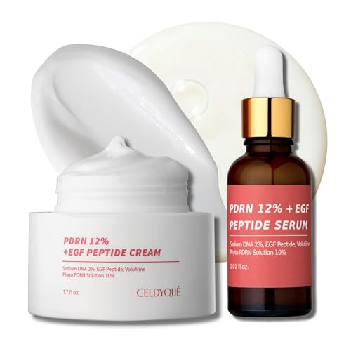 Salmon DNA PDRN 120,000 ppm EGF Peptide Serum & Cream Set w/Volufiline, Phyto PDRN 12%, Growth Factor – Anti-Aging Face Serum & Facial Cream with Niacinamide, Hyaluronic Acid – Korean Skincare Duo PDRN 12% DUO