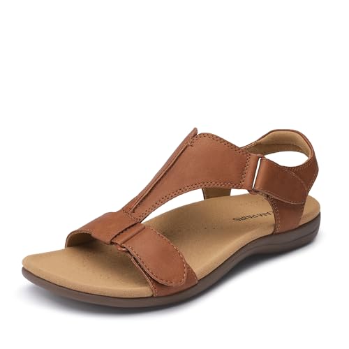 DREAM PAIRS Women Arch Support Walking Flat Sandals 7.5 Tan