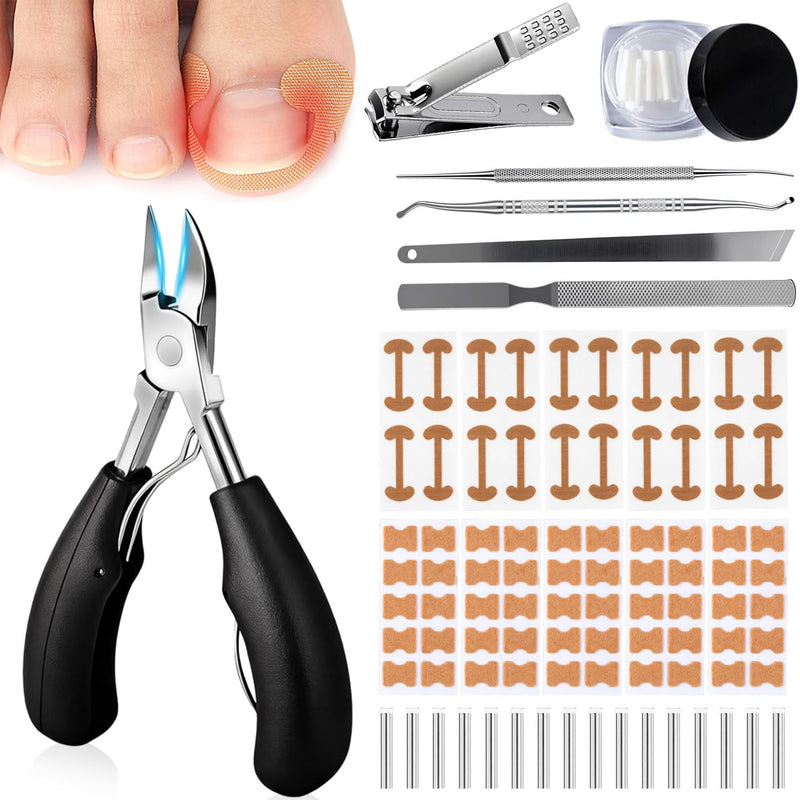 Professional Ingrown Toenail Corrector, 2-in-1 Ingrown Toenail Removal Kit with U-Shaped Strips and Correction Patch, Ingrown Toenail Clippers Tool Set- Effective Removal of Ingrown Toenails (Silver) Silver - BeesActive Australia