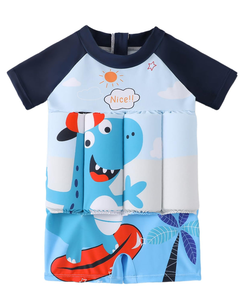 Toddler Floatation Swimsuit Boys 1-6T, One Piece Float Suit with Built-in Floats, UPF 50+ Floating Bathing Suit White Dinosaur 3-4T - BeesActive Australia