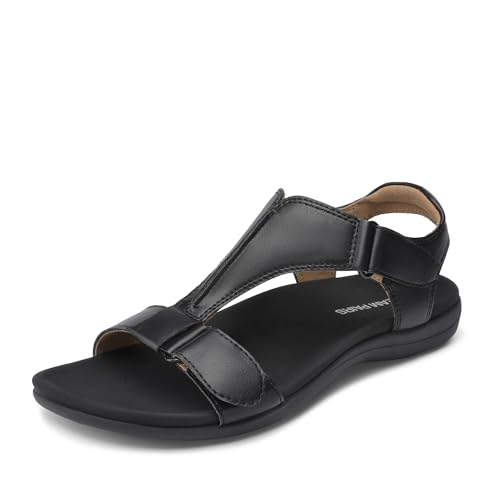 DREAM PAIRS Women Arch Support Walking Flat Sandals 10 All Black