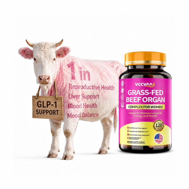 Beef Organ Supplement for Women, Grass-Fed Beef Liver Uterine Kidney Heart Organ Complex with Vitamins & Herbal | Detox, Hormone, Iron-Rich Energy & Skin Renewal | 120 Caps, 3rd Party Tested