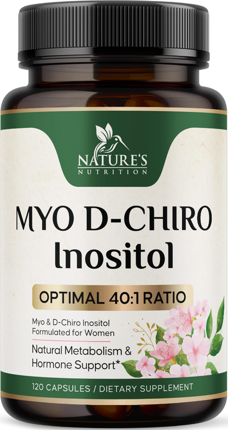 Myo-Inositol 2000mg Per Serving With D-Chiro - Optimal Ratio for Ovarian Support, Vegan Myo & D Chiro Supplement for Women's Natural Balance and Hormone Support, Vitamin B8, Non-GMO - 120 Capsules 120 Count (Pack of 1)