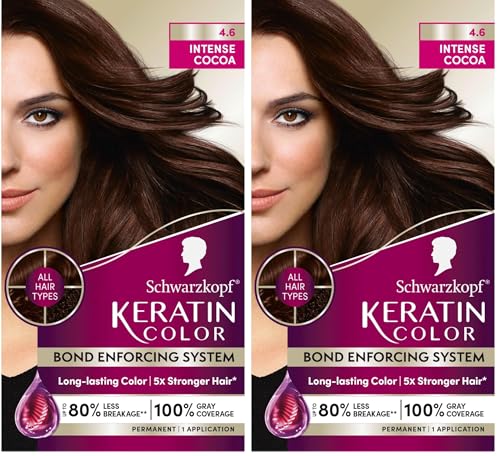 Schwarzkopf Keratin Permanent Hair Dye Cream, 4.6 Intense Cocoa, Professional Quality Color for Up to 100% Gray Coverage, Bond Enforcing System (Pack of 2) 1 Count (Pack of 2)