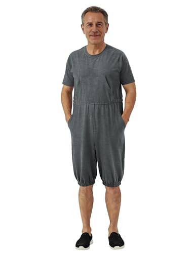 Adaptive Clothing for men Anti-Strip Back-Zip Jumpsuit for Elderly men Small Dark Gray