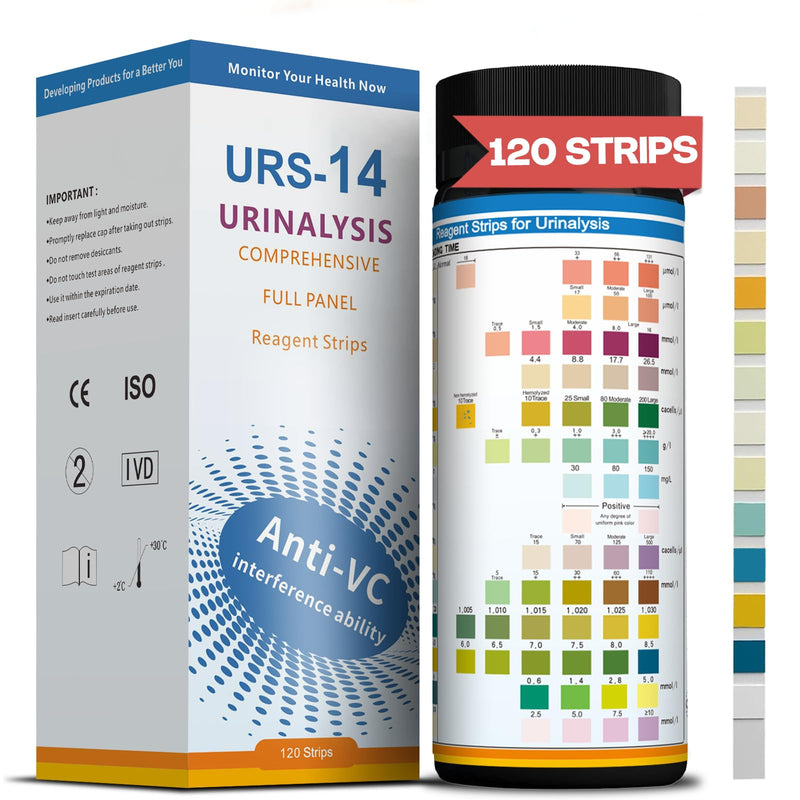 14 URS Test Strips – Easy Home Urinalysis Strips for Routine Health Tracking, Accurate & Simple to Use 120 Count (Pack of 1)