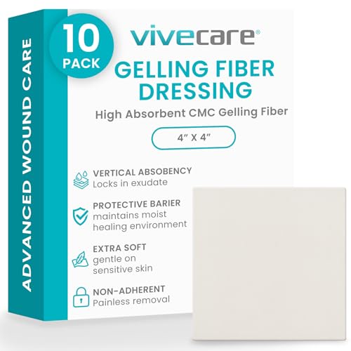 ViveCare Gelling Fiber Wound Dressing - Sterile, Gentle Care & Highly 2”x2” 10.0