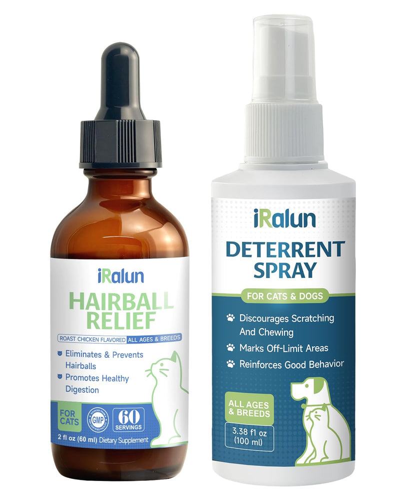 Natural Hairball Relief Liquid for Cats & Pet Deterrent Spray for Cats and Dogs - Indoor & Outdoor Furniture Protection, Stop Scratching, Chewing & Urine Marking