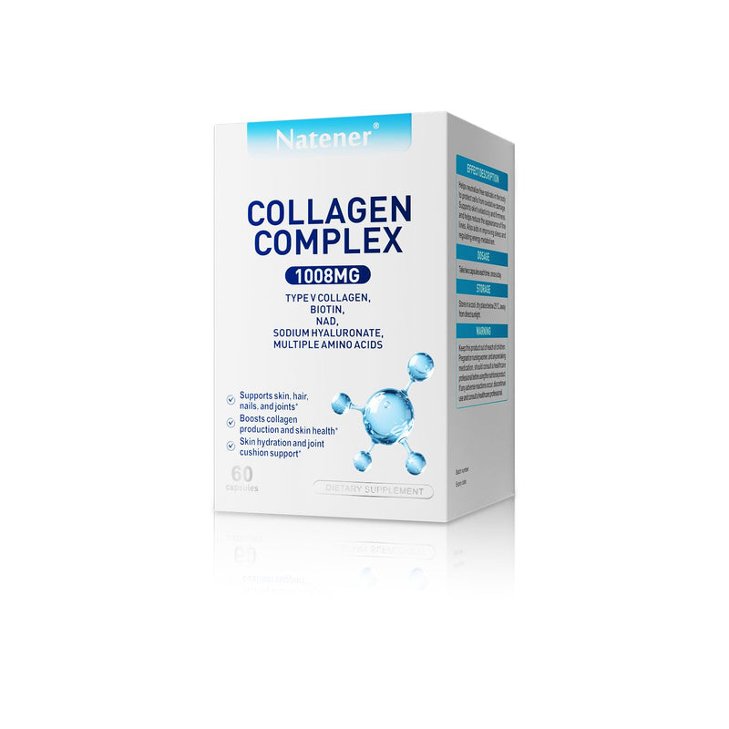 11 in 1 1008mg Collagen Complex Proprietary Blend with Type V Collagen, Biotin, Hyaluronic Acid - Multi Collagen Capsules for Women Men Supports Skin, Joints, Hair & Nails, 60 Capsules
