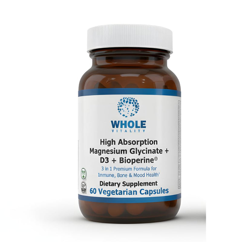 Magnesium Glycinate 300mg with Vitamin D3 1000 IU – High Absorption Supplement for Sleep, Muscle Recovery & Bone Health – Non-GMO, Vegetarian Capsules