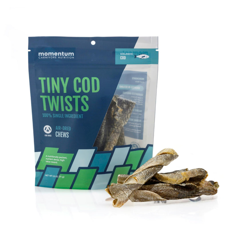 Momentum Carnivore Nutrition Tiny Cod Twists Dog Chews – Single Ingredient Icelandic Cod Skin Treats – Natural Dental Support, High-Protein Fish Chews – 3.1 oz Bag 3.1 Ounce (Pack of 1)