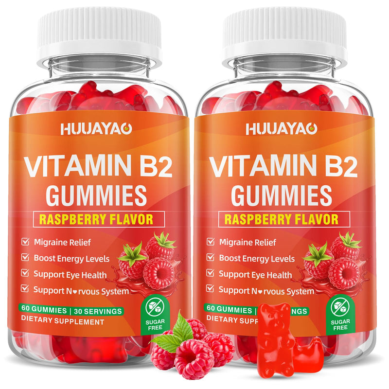 Vitamin B2 Gummies, Riboflavin Supplement with Magnesium for Kids & Adults, B2 Gummies for Migraine Relief & Nervous System Support, Vegan, Sugar-Free, Raspberry Flavor, 120 Count 120 Count (Pack of 1)