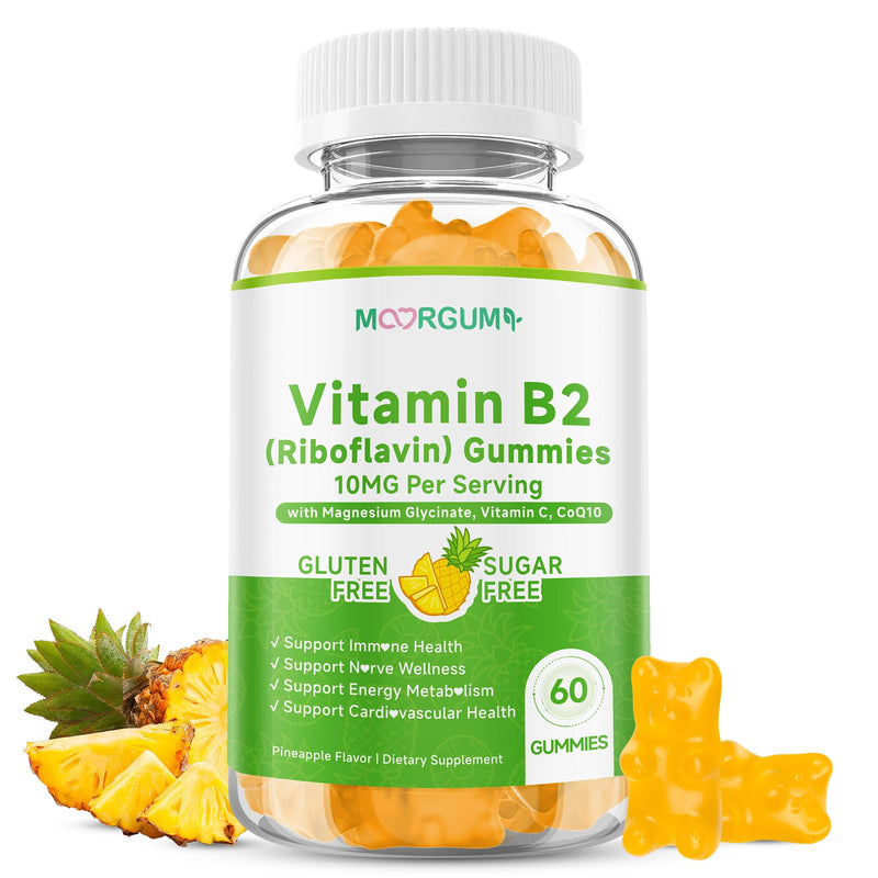 Vitamin B2 Gummies, 10mg Riboflavin Supplement for Kids & Adults, with Magnesium Glycinate, CoQ10 and Vitamina C, for Women and Men, Energy, Immune Wellness & Cellular Health Support, 60 Count 60 Count (Pack of 1)